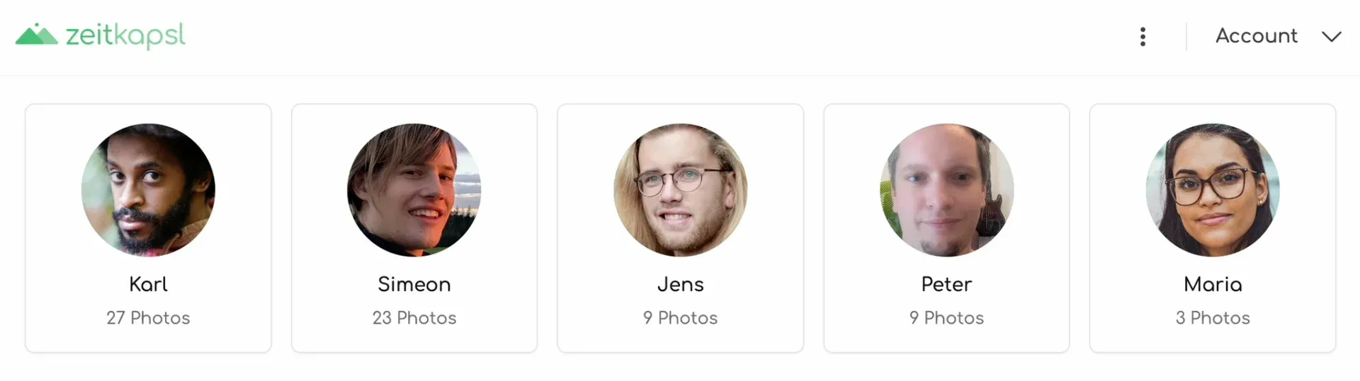 screenshot showing zeitkapsl faces in the web app